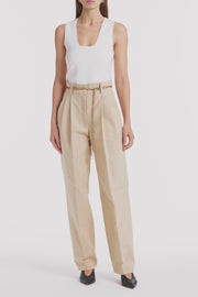 BONE LUXE COTTON DRILL PLEATED PANT