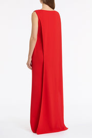 RED CREPE ASYMMETRICAL DRAPE GOWN