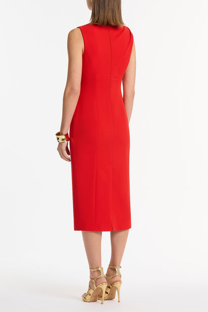 RED CREPE LEAF MIDI DRESS