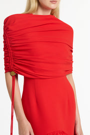 RED CREPE COULISSE SHRUG