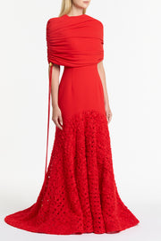 RED CREPE COULISSE SHRUG