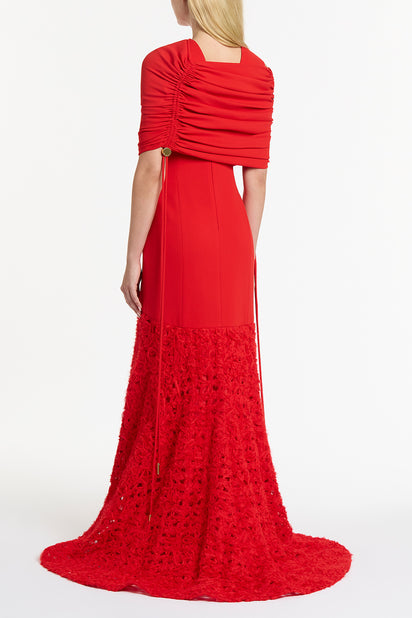 RED CREPE COULISSE SHRUG