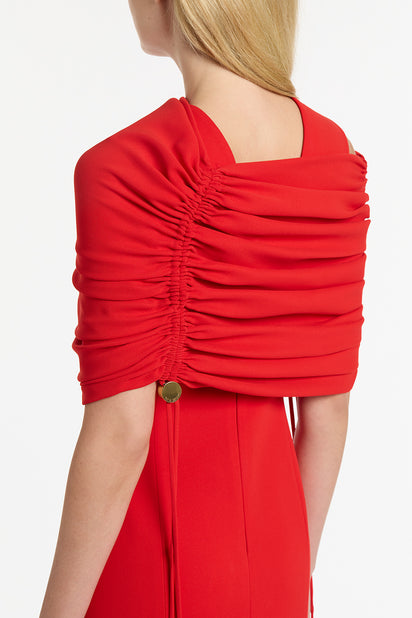 RED CREPE COULISSE SHRUG
