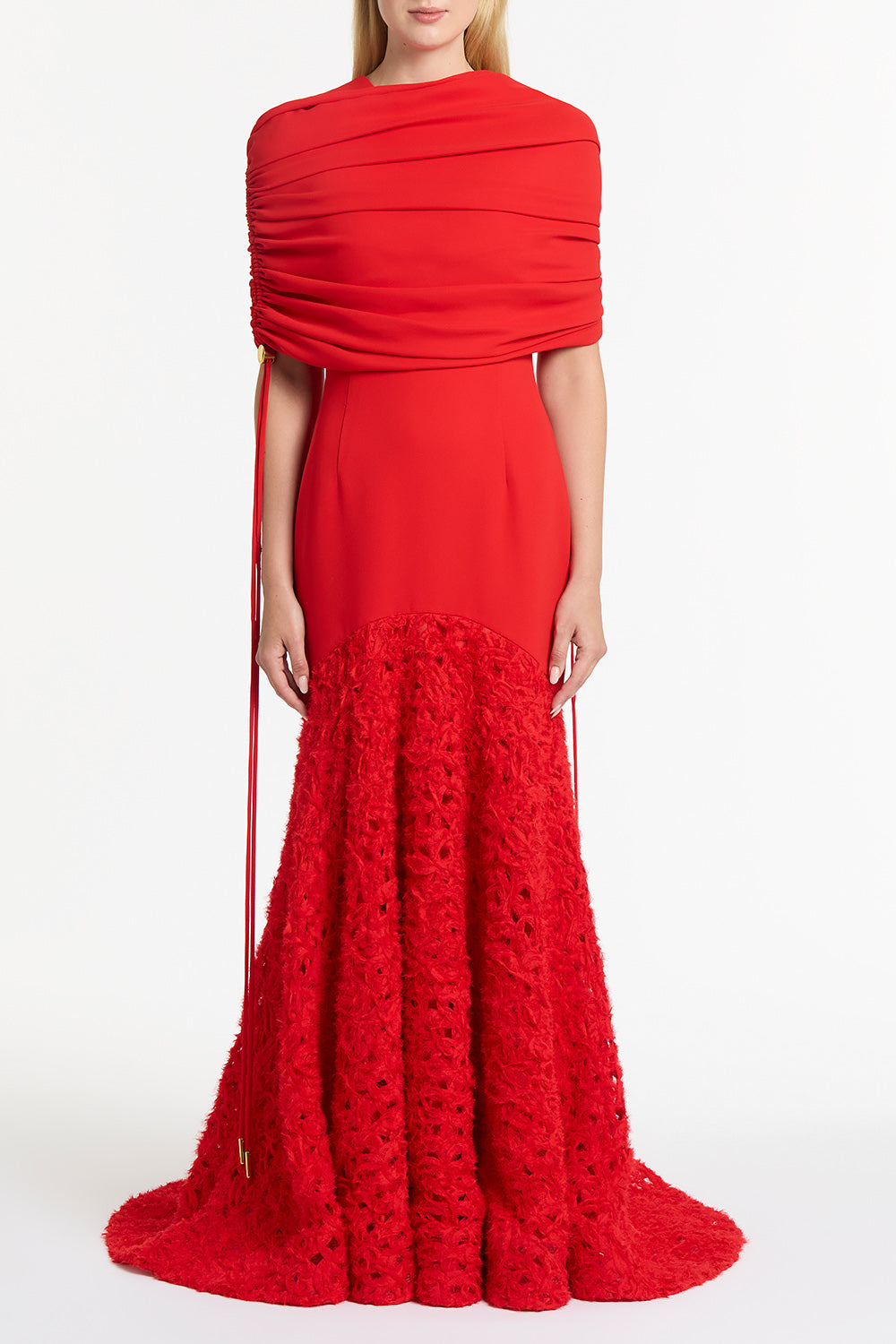 RED CREPE COULISSE SHRUG – Carla Zampatti