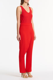 RED CREPE DRAPE FRONT PANT