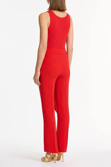 RED CREPE DRAPE FRONT PANT