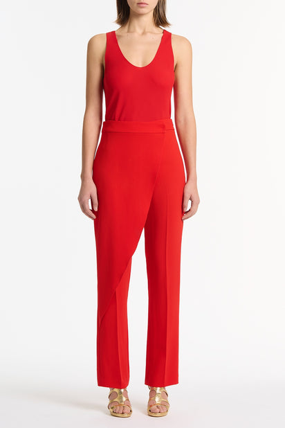 RED CREPE DRAPE FRONT PANT