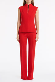 RED CREPE HIGH NECK FITTED BODICE