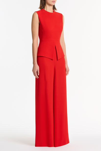 RED CREPE PEPLUM TOP