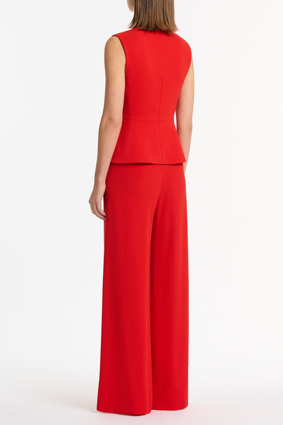 RED CREPE PEPLUM TOP