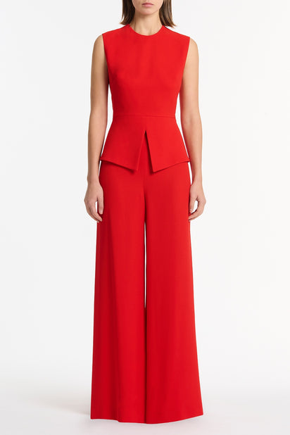 RED CREPE PEPLUM TOP