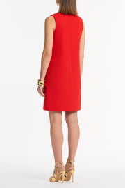RED CREPE SCOOP NECK SHIFT DRESS