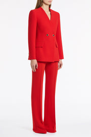 RED CREPE V-NECK DOUBLE BREASTED JACKET