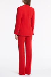 RED CREPE V-NECK DOUBLE BREASTED JACKET