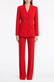 RED CREPE V-NECK DOUBLE BREASTED JACKET