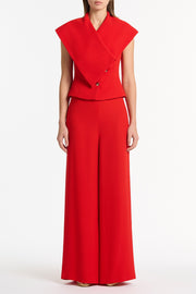RED CREPE WRAP SLEEVELESS JACKET