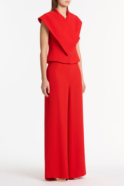 RED CREPE WRAP SLEEVELESS JACKET