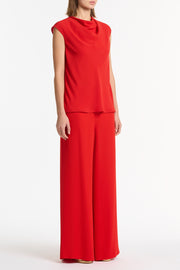 RED GEORGETTE CAP SLEEVE COWL TOP