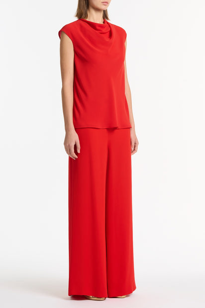 RED GEORGETTE CAP SLEEVE COWL TOP