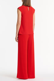 RED GEORGETTE CAP SLEEVE COWL TOP