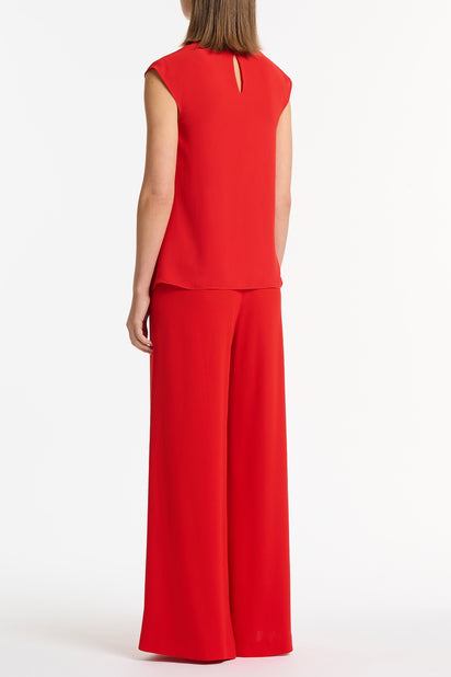 RED GEORGETTE CAP SLEEVE COWL TOP