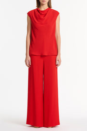 RED GEORGETTE CAP SLEEVE COWL TOP