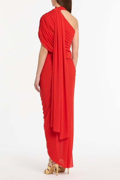 RED GEORGETTE DRAPE WRAP SKIRT