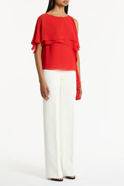 RED GEORGETTE HIGH LOW TOP