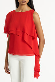 RED GEORGETTE HIGH LOW TOP