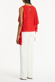 RED GEORGETTE HIGH LOW TOP