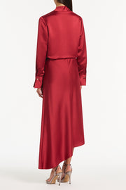 RIO RED SATIN ASYMMETRIC BIAS SKIRT