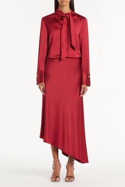 RIO RED SATIN ASYMMETRIC BIAS SKIRT