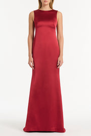 RIO RED SATIN FISHTAIL GOWN