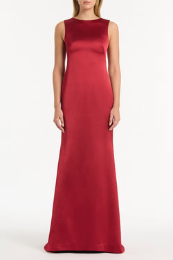RIO RED SATIN FISHTAIL GOWN