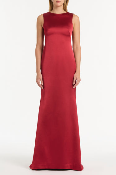 RIO RED SATIN FISHTAIL GOWN