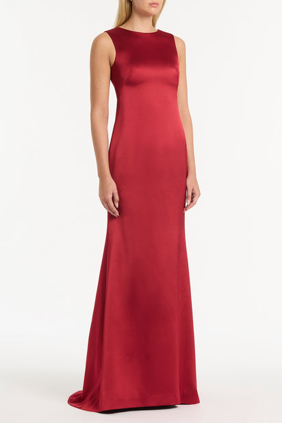 RIO RED SATIN CAPE DRESS