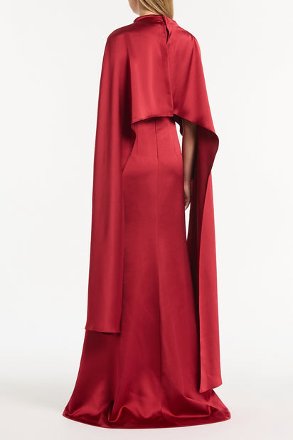 RIO RED SATIN CAPE DRESS