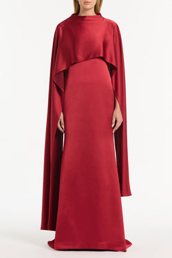 RIO RED SATIN CAPE DRESS