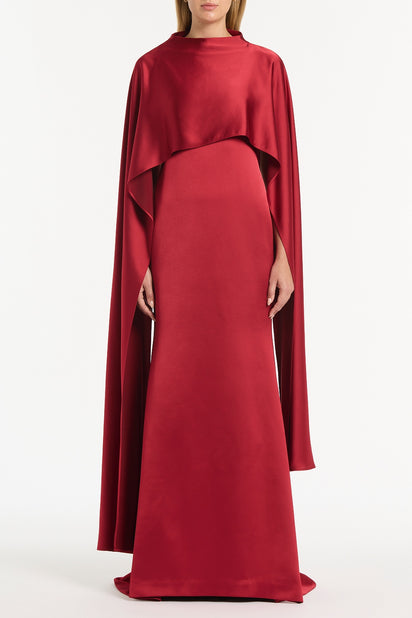 RIO RED SATIN CAPE DRESS