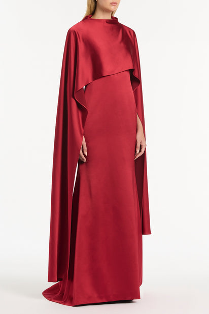 RIO RED SATIN CAPE DRESS