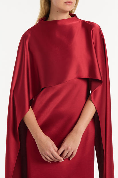 RIO RED SATIN CAPE DRESS