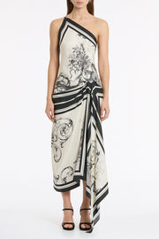 ROCOCO SILK TWILL ASYMMETRICAL SCARF GOWN