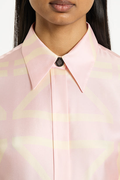 ROSA GRID SILK TWILL RELAXED SHIRT DRESS