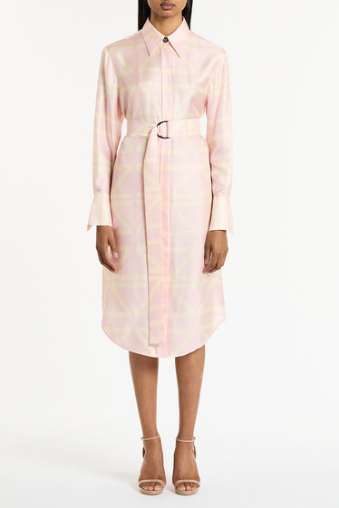 ROSA GRID SILK TWILL RELAXED SHIRT DRESS