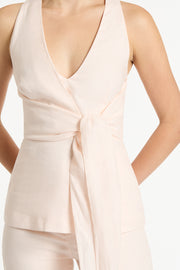 ROSA LINEN V-NECK WRAP TOP