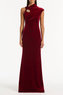 ROUGE VELVET BUTTON GOWN