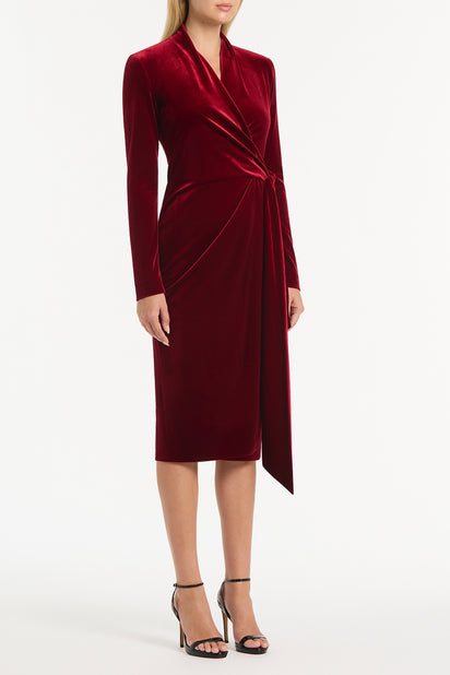 ROUGE VELVET TIE FRONT MIDI DRESS