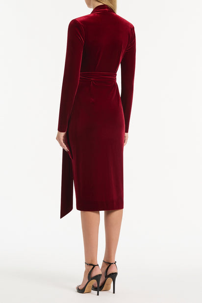 ROUGE VELVET TIE FRONT MIDI DRESS