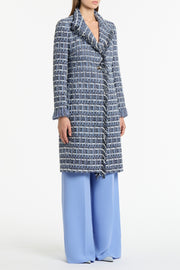 ROYAL METALLIC CHECK TWEED FRINGED COAT