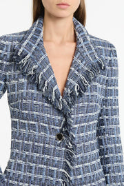 ROYAL METALLIC CHECK TWEED FRINGED COAT